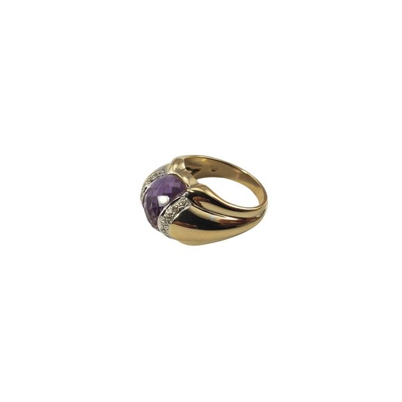 Vintage 14 Karat Yellow Gold Amethyst and Diamond Ring Size 6.25 GAI Certified - Picture 3 of 9